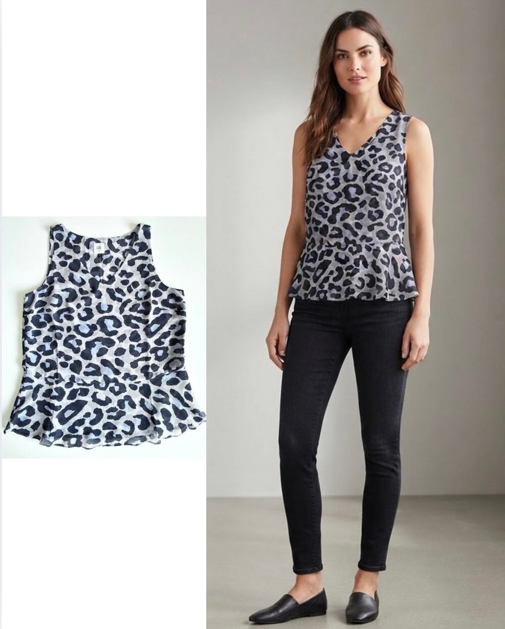 cAbi Feline Blouse Leopard Print Sleeveless Top Medium #5536
